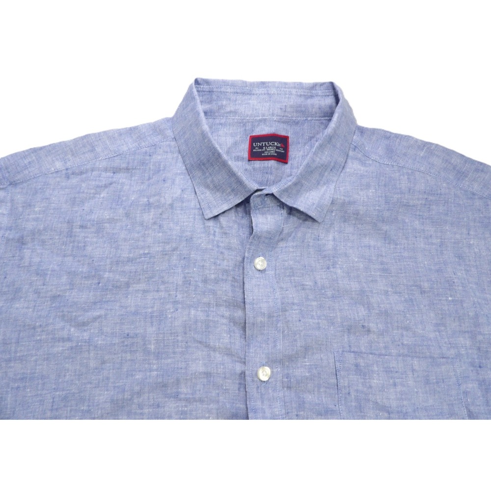 UNTUCKit Valente WR Short Sleeve Button Down 100% Linen Shirt Men XL Blue Casual - Picture 7 of 16